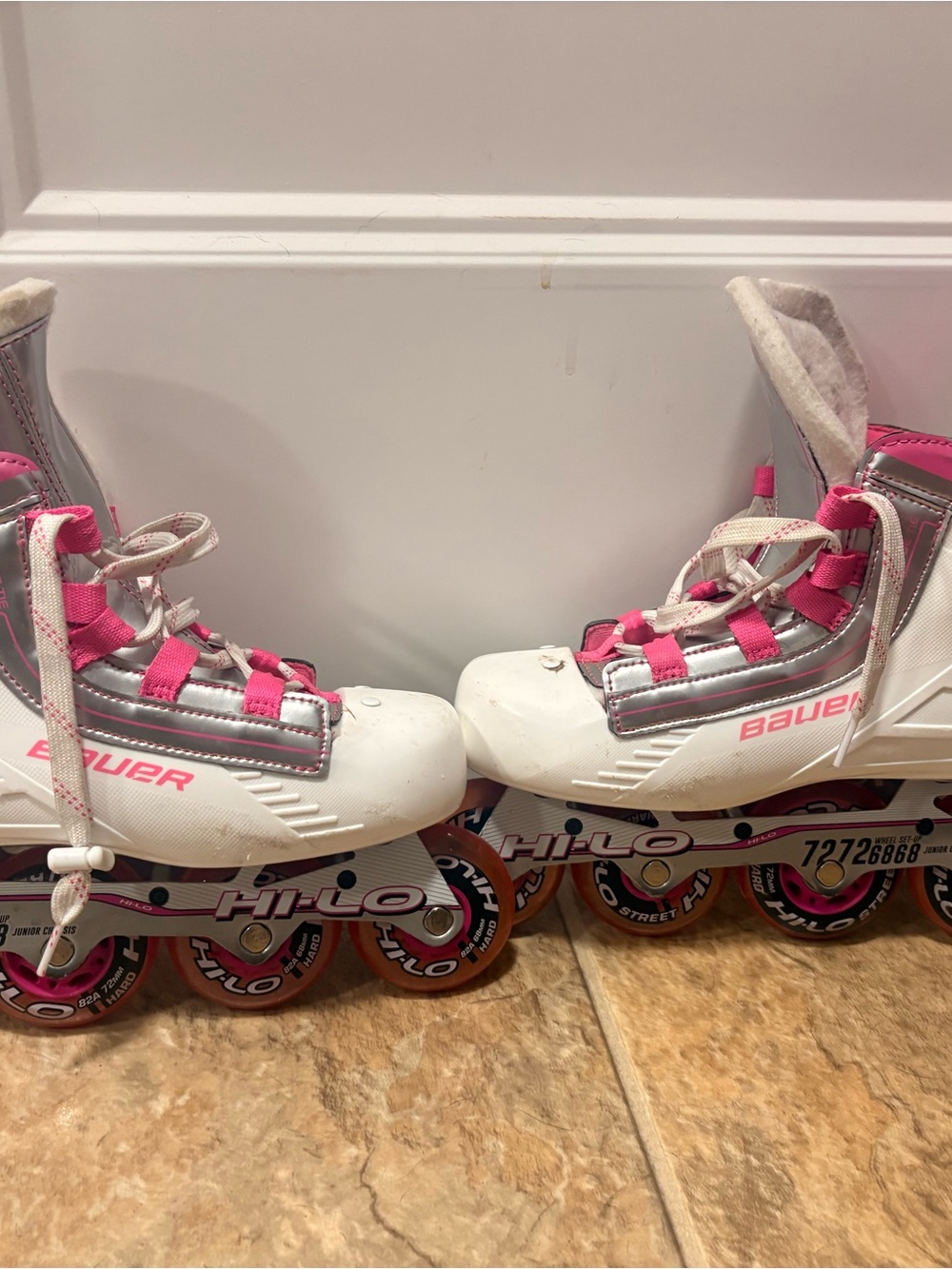 Bauer Girls Inline Skates in White, Pink & Silver